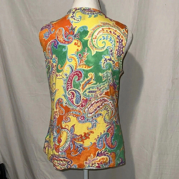 colorful Lauren Ralph Lauren ruffle paisley print sleeveless top size medium - Picture 2 of 3
